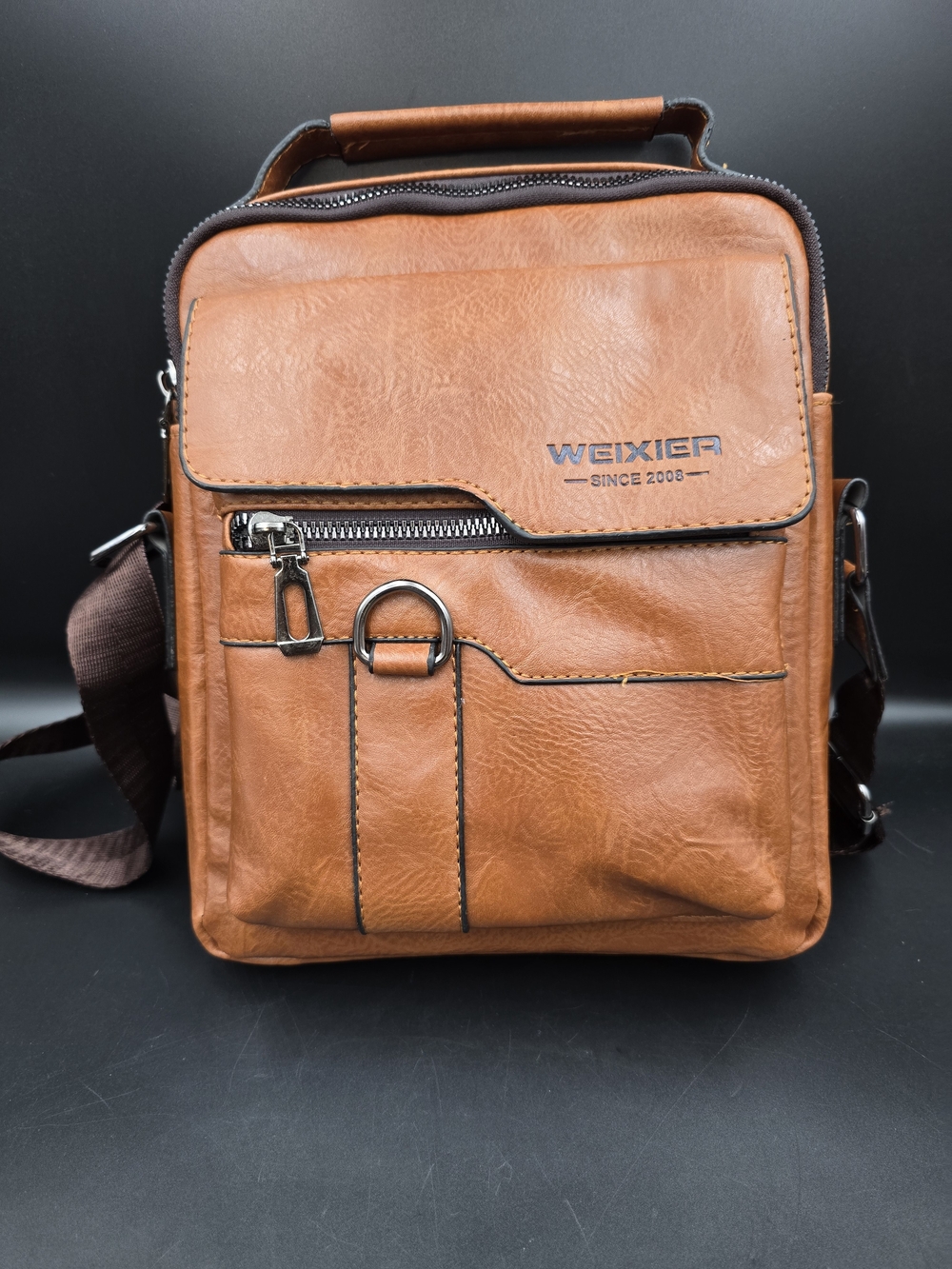 Tan Leather Messenger Crossbody for Men